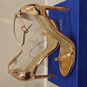 Sz 8.5 Stuart Weitzman Rosegold strappy stilettos sandals
